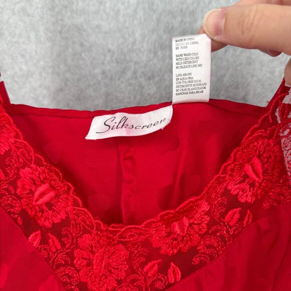Silkscreen Womens VTG Silk Tank Top Cami Size M Red Hearts Lace Love Adjustable - Picture 7 of 11